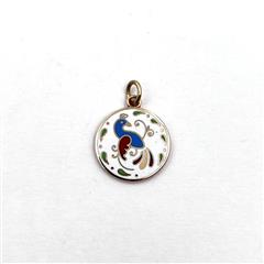 VTG 10k Yellow Gold Hoffman Pennsylvania Dutch Hex Distelfink Enamel Pendant
